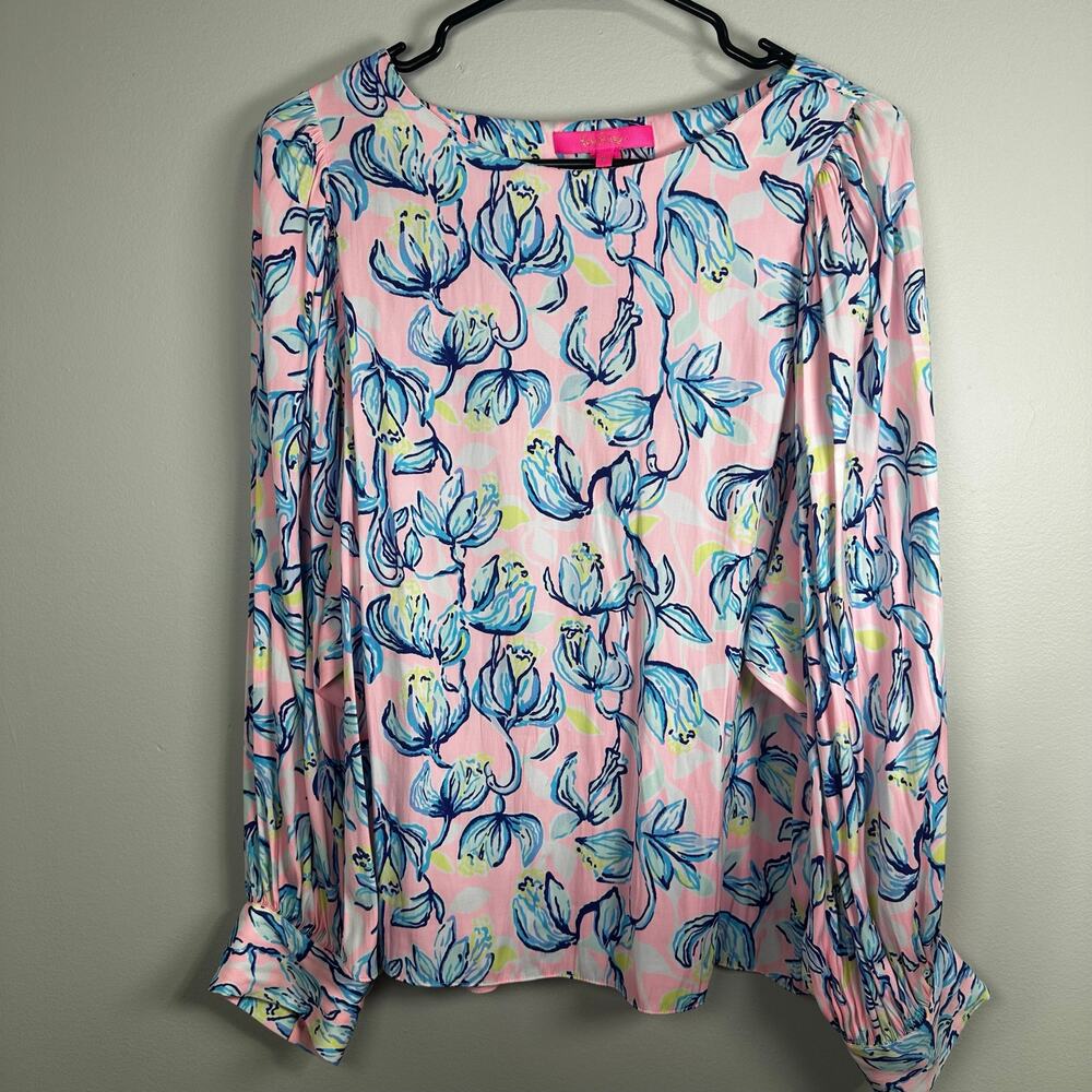 Lilly Pulitzer Maisel Blouse Sweet Pea Pink Chasing the Sun MEDIUM